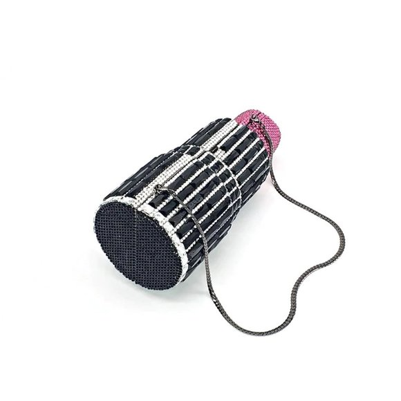 Lipstick Shaped Crystal Clutch Evening Bag Purse SILVER/RED NWT - Picture 7 of 10